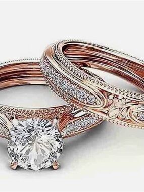 Rose Gold Engagement Ring with Pavé Diamonds - Elegant Women Jewelry
